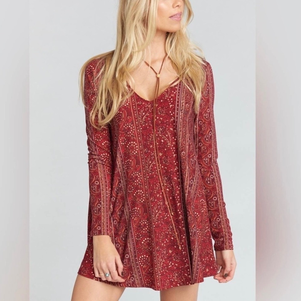 Show Me Your Mumu Red Paisley Hudson Stripe Bryce Swing Dress XS